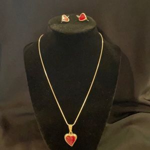 Red turquoise heart necklace with matching earrings.